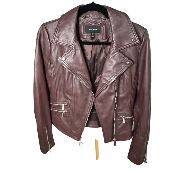 Karen Millen Brown Lamb Leather Moto Jacket Women Size 6 US 10 UK 38 EU MSRP 639 - Picture 7 of 12